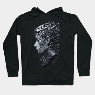 Cosmic Alloy: Stylized Metal Portrait of the Extraterrestrial Visage Hoodie